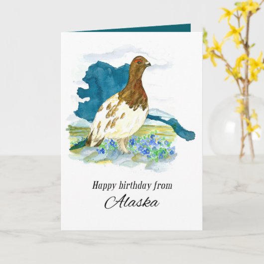 Happy Birthday From Alaska Willow Ptarmigan カード (黄色い花)