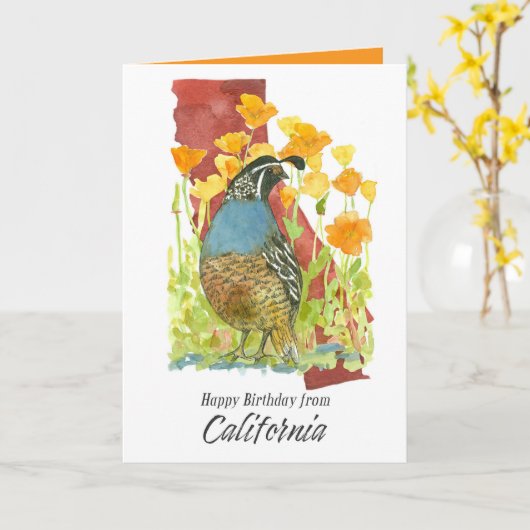 Happy Birthday from California Quail Poppy Flowers カード (黄色い花)