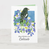 Happy Birthday from Colorado Lark Bunting Flowers カード (正面)