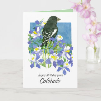 Happy Birthday from Colorado Lark Bunting Flowers カード