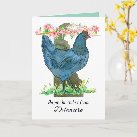 Happy Birthday from Delaware Blue Hen Chicken カード (黄色い花)
