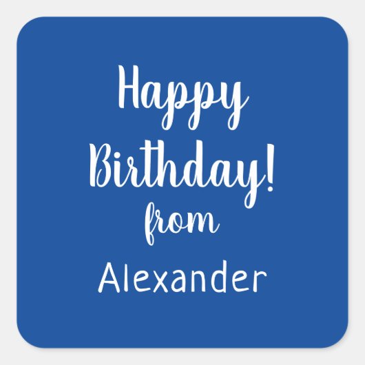 Happy Birthday from Name Blue Birthday スクエアシール (正面)