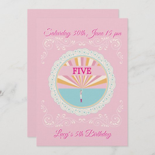 Happy Birthday Fun Invitation Card, Pink RSVP 招待状 (正面/裏面)