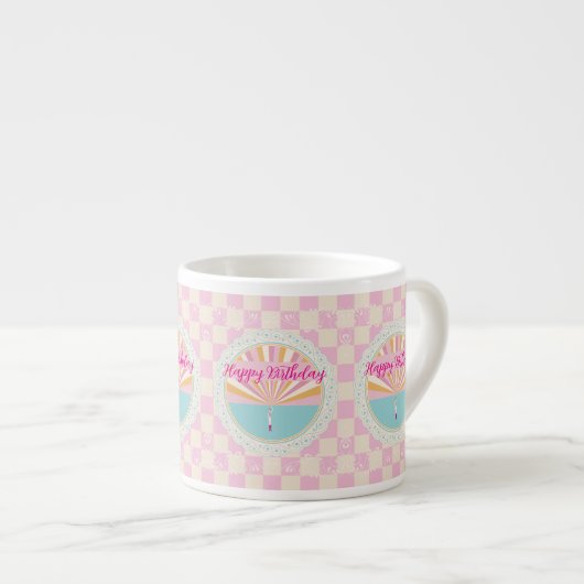 Happy Birthday Fun Mug, Cute Pink Rainbow エスプレッソカップ (正面右)