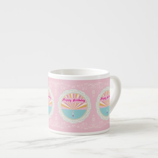Happy Birthday Fun Mug, Cute Pink Rainbow エスプレッソカップ (正面右)