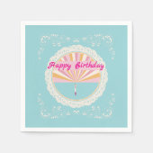 Happy Birthday Fun Party Napkin, Pink Rainbow スタンダードカクテルナプキン (正面)