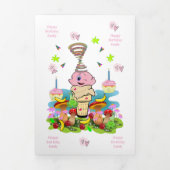 Happy Birthday FUN Pink Cakecupake Tri-Fold Card 三つ折りカード (カバー)