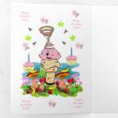 Happy Birthday FUN Pink Cakecupake Tri-Fold Card 三つ折りカード (内部最初)