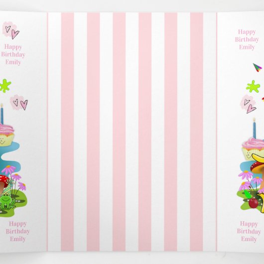 Happy Birthday FUN Pink Cakecupake Tri-Fold Card 三つ折りカード (内部中)