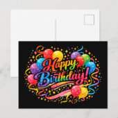 Happy Birthday Fun Rainbow Balloons Confetti  ポストカード (正面/裏面)