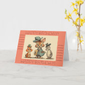 Happy Birthday Funny Cute Animal Cartoon Couriers  カード (黄色い花)