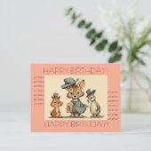 Happy Birthday Funny Cute Animal Cartoon Couriers  シーズンポストカード (スタンド正面)