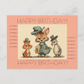 Happy Birthday Funny Cute Animal Cartoon Couriers  シーズンポストカード (正面)