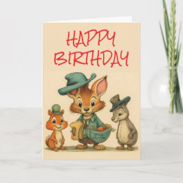 Happy Birthday Funny Cute Cartoon Animal Couriers  カード