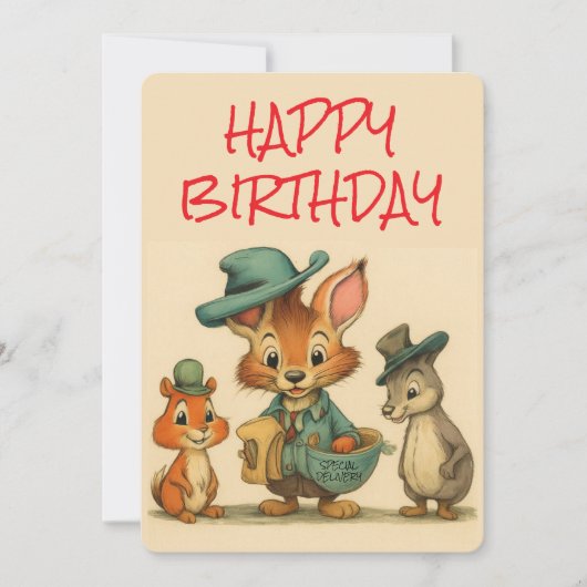Happy Birthday Funny Cute Cartoon Animal Couriers シーズンカード (正面)