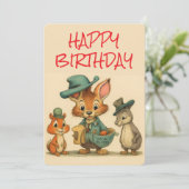 Happy Birthday Funny Cute Cartoon Animal Couriers シーズンカード (スタンド正面)