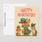 Happy Birthday Funny Cute Cartoon Animal Couriers  シーズンポストカード (正面/裏面)