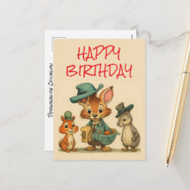 Happy Birthday Funny Cute Cartoon Animal Couriers  シーズンポストカード