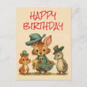 Happy Birthday Funny Cute Cartoon Animal Couriers  シーズンポストカード (正面)