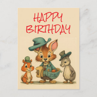 Happy Birthday Funny Cute Cartoon Animal Couriers  シーズンポストカード