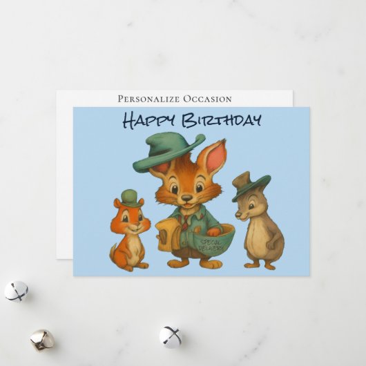 Happy Birthday Funny Cute Cartoon Animal Delivery  シーズンカード (正面/裏面インサイチュ)