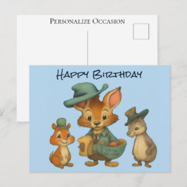 Happy Birthday Funny Cute Cartoon Animal Delivery  シーズンポストカード