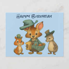 Happy Birthday Funny Cute Cartoon Animal Delivery  シーズンポストカード