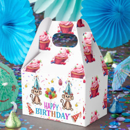 Happy Birthday Gable Favor Box Monkey Cupcake フェイバーボックス