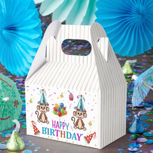 Happy Birthday Gable Favor Box Monkey Cupcake フェイバーボックス (パーティー)