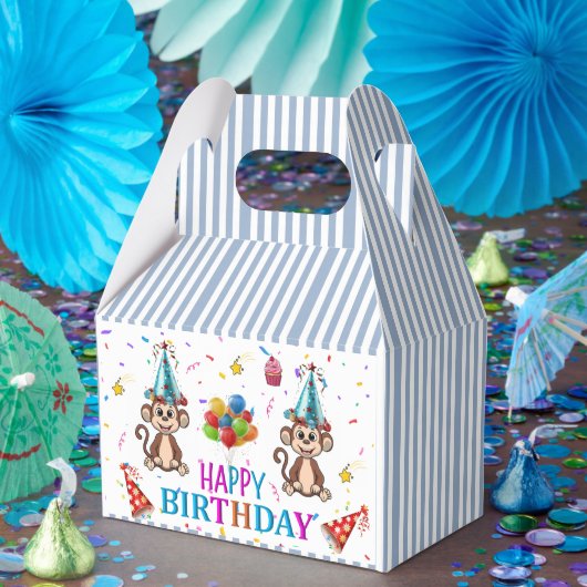 Happy Birthday Gable Favor Box Monkey Cupcake フェイバーボックス (パーティー)