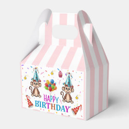 Happy Birthday Gable Favor Box Pink Stripe Monkeys フェイバーボックス