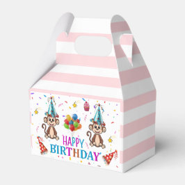 Happy Birthday Gable Favor Box Pink Stripe Monkeys フェイバーボックス