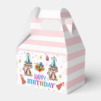 Happy Birthday Gable Favor Box Pink Stripe Monkeys フェイバーボックス