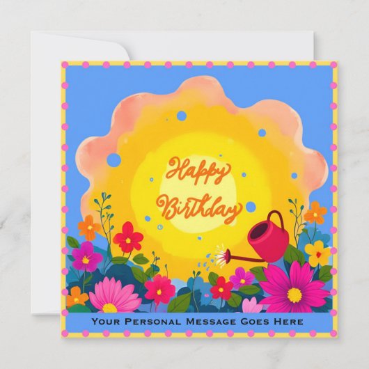 Happy Birthday Garden Card with Bright Sun, Flower カード (正面)