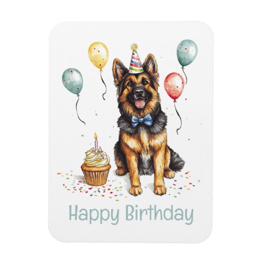 Happy Birthday German Shepherd Dog マグネット (縦)