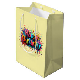Happy Birthday Gift Bag Design ミディアムペーパーバッグ