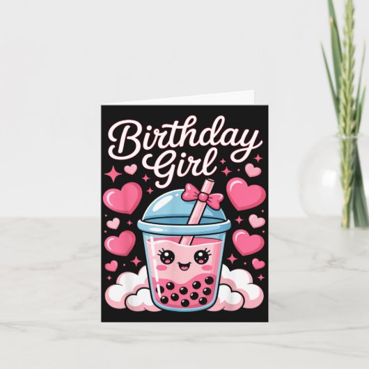 Happy Birthday Girl Cute Nk Bow Bubble Boba Tea An カード (正面)