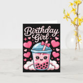 Happy Birthday Girl Cute Nk Bow Bubble Boba Tea An カード (黄色い花)