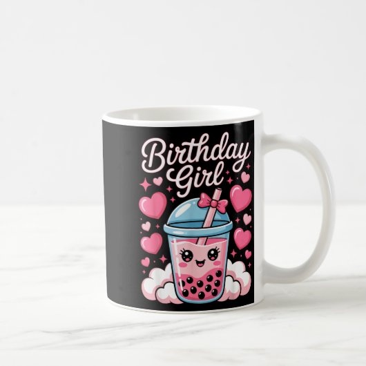 Happy Birthday Girl Cute Nk Bow Bubble Boba Tea An コーヒーマグカップ (右)