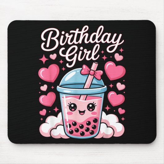 Happy Birthday Girl Cute Nk Bow Bubble Boba Tea An マウスパッド (正面)