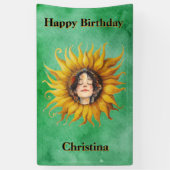 Happy Birthday Girl Face in Sunflower Green 横断幕 (縦)