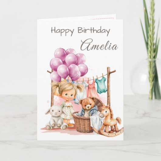 Happy Birthday Girl Watercolor Birthday Card カード (正面)