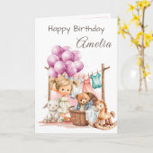 Happy Birthday Girl Watercolor Birthday Card カード (黄色い花)