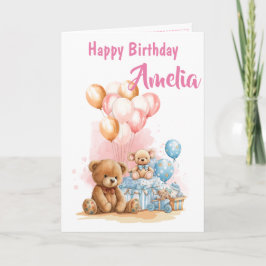 Happy Birthday Girl Watercolor Toys Card カード