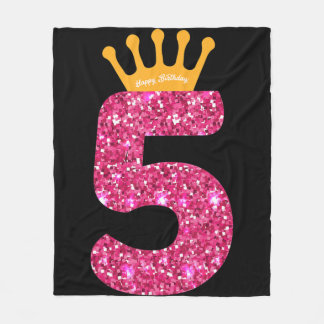 Happy Birthday , Girls 5th Party 5 Years Old Bday フリースブランケット