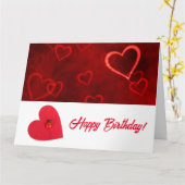 Happy Birthday! Glückwunsch Karte rote Herzen カード (黄色い花)