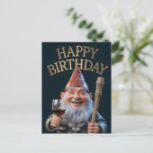 "Happy Birthday" Gnome Toasting with Red Wine ポストカード (スタンド正面)