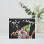 "Happy Birthday" Gnome with Champagne and Bubbles ポストカード (スタンド正面)
