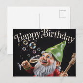 "Happy Birthday" Gnome with Champagne and Bubbles ポストカード (正面/裏面)