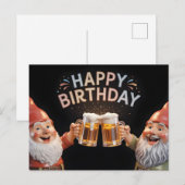 "Happy Birthday" Gnomes Toasting Beer Mugs ポストカード (正面/裏面)